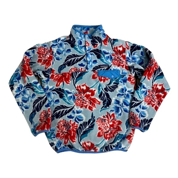 Patagonia Synchilla Sweatshirt Pullover Hawaiian Blue Floral Patterned Small - Picture 1 of 7